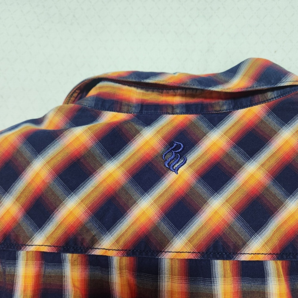 Rocawear Mens 2XL Plaid Button Up Shirt Blue Orange Yellow Long Sleeve Cotton - Picture 8 of 12